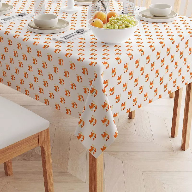 Square Tablecloth， 100% Polyester， 54x54， Hand Drawn Foxes