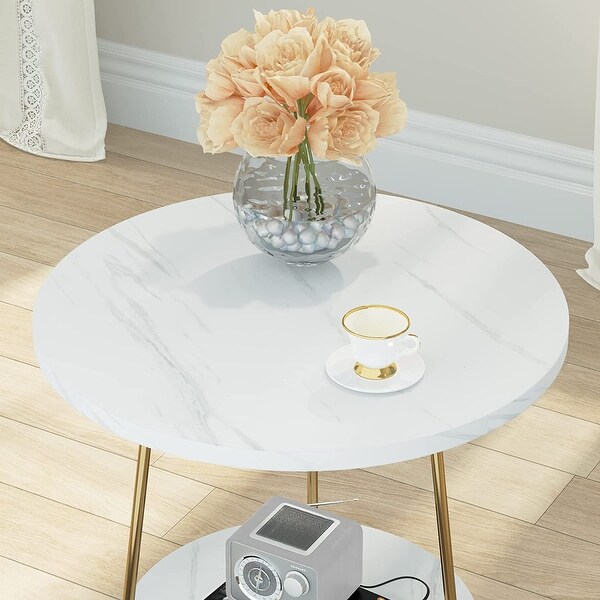 Gold End Table White Round Side Table Nightstand Bedside Table