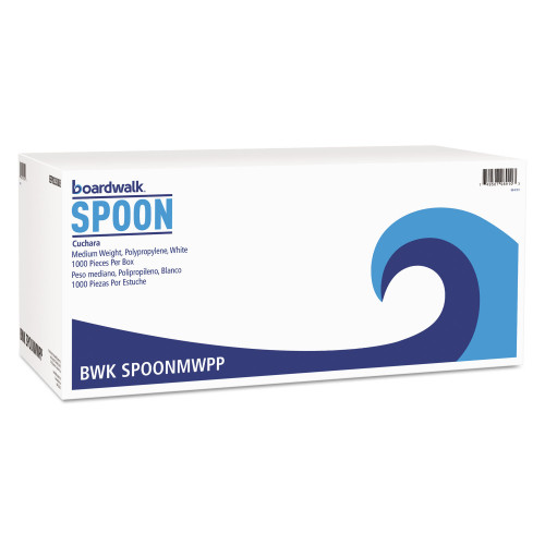 Boardwalk Mediumweight Polypropylene Cutlery， Teaspoon， White， 1000/Carton (SPOONMWPP)