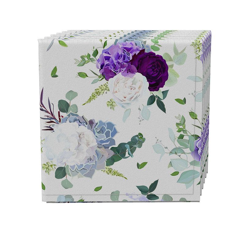 Napkin Set of 4， 100% Cotton， 20x20， Purple and White Hydrangeas