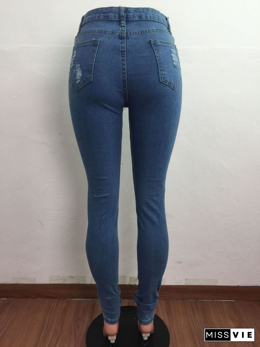 Summer New Women Mid Waist Stretch Skinny Ripped Wild Zipper Make Old Streetwear Jeans