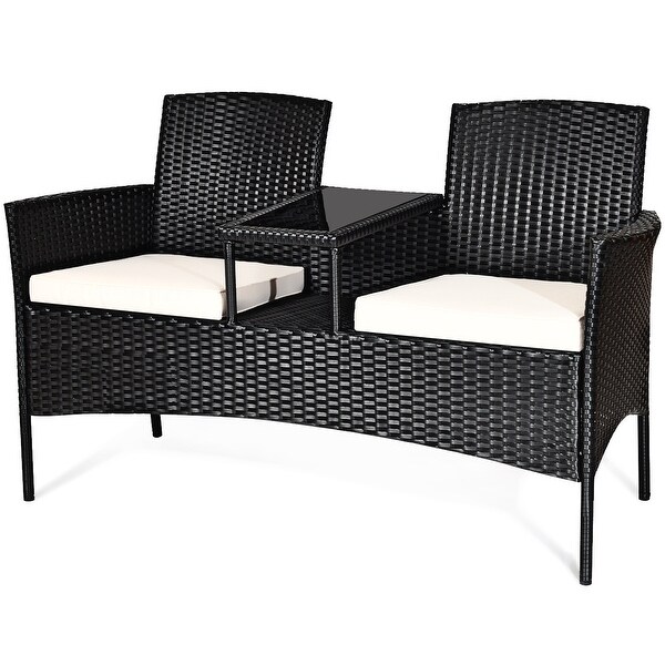 Costway Patio Rattan Conversation Set Seat Sofa Cushioned Loveseat