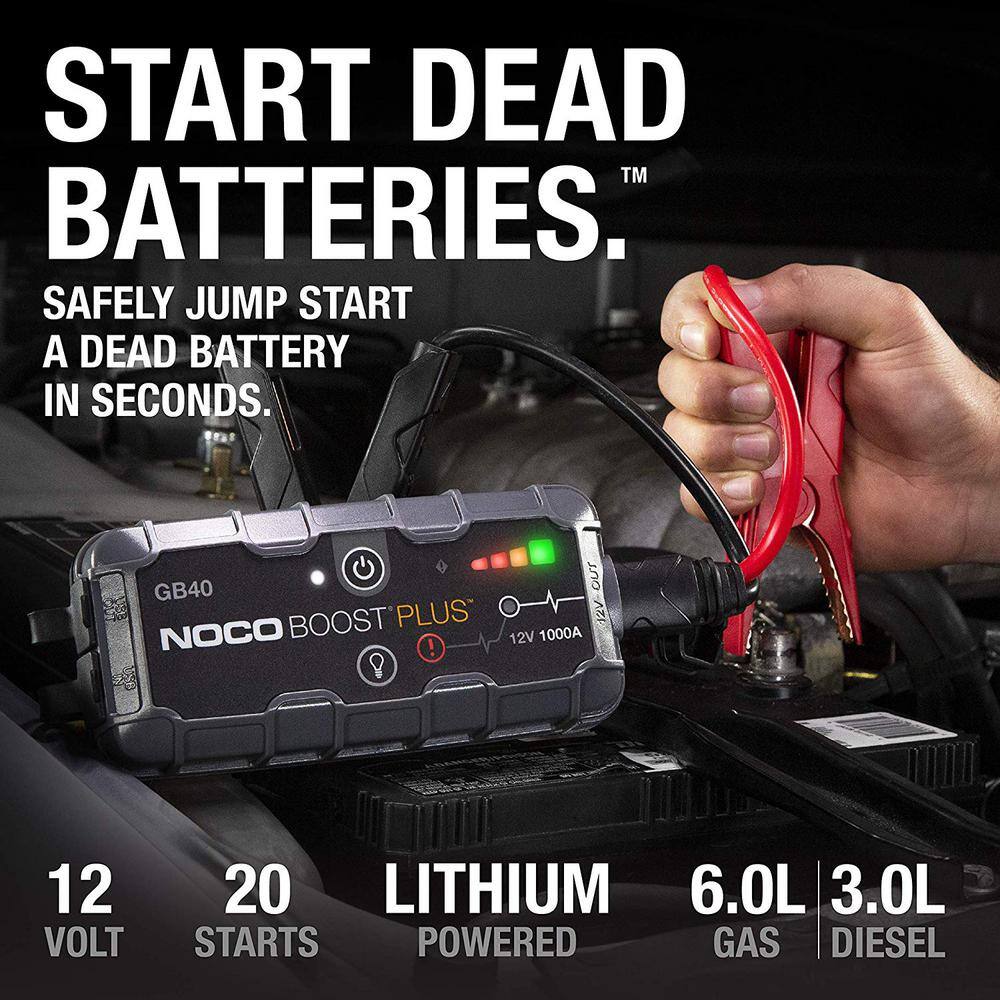 NOCO GB40 1000 Amp 12-Volt UltraSafe Lithium Jump Starter For Up To 6-Liter Gasoline And 3-Liter Diesel Engines GB40