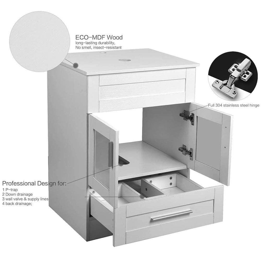 TOOLKISS 24 in W x 19 in D x 325 in H Bath Vanity Cabinet without Top Storage in White with Mirror