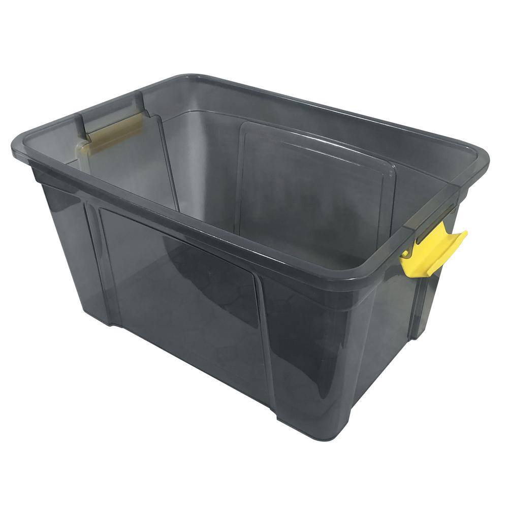 Modern Homes 9.5 Gal. Storage Box Translucent in Grey Bin with Yellow Handles with cover 22145