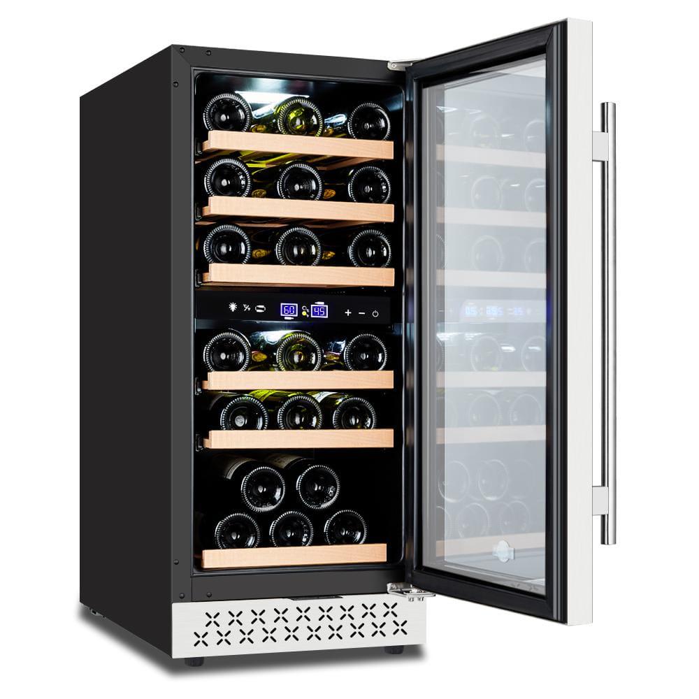 Tylza Dual Zone 15 in 30Bottle BuiltIn and Freestanding Wine Cooler with Glass Door and Childproof Lock