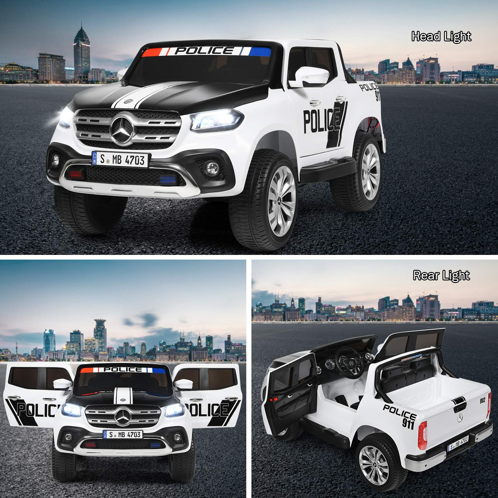 Costzon 2-Seater Ride on Polick Truck, Licensed Mercedes Benz X Class Battery Powered Ride on Car w/ 2.4G Remote Control