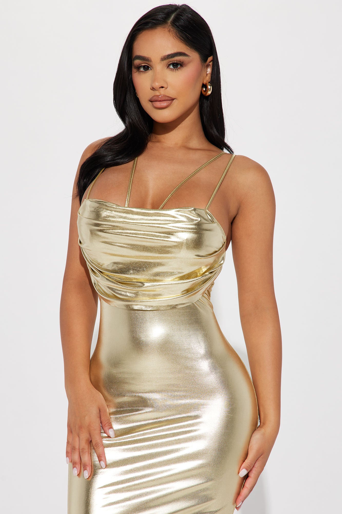 Athena Metallic Midi Dress - Gold