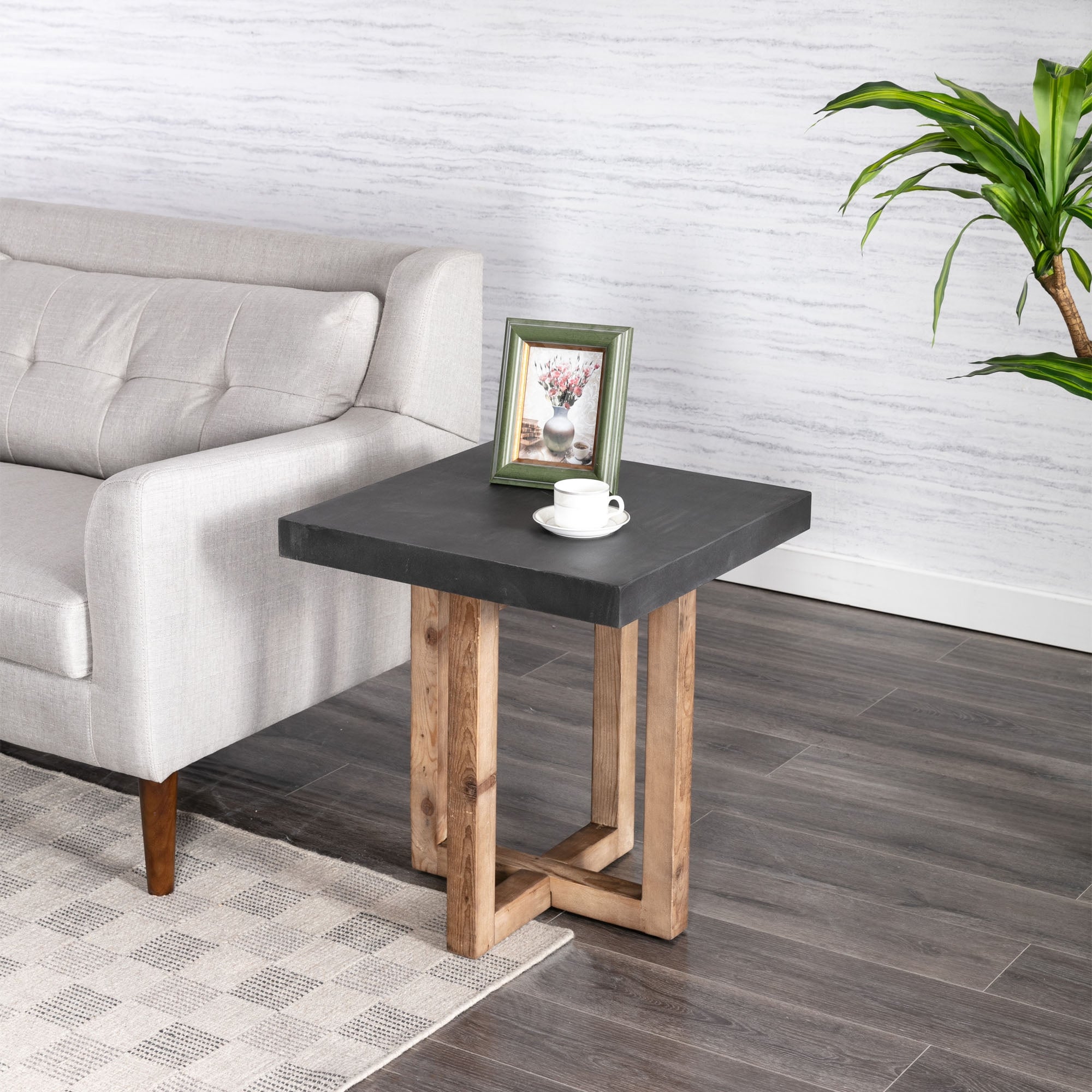 Connexion Decor Haerford Reclaimed Pine Wood End Table in Cement/Natural