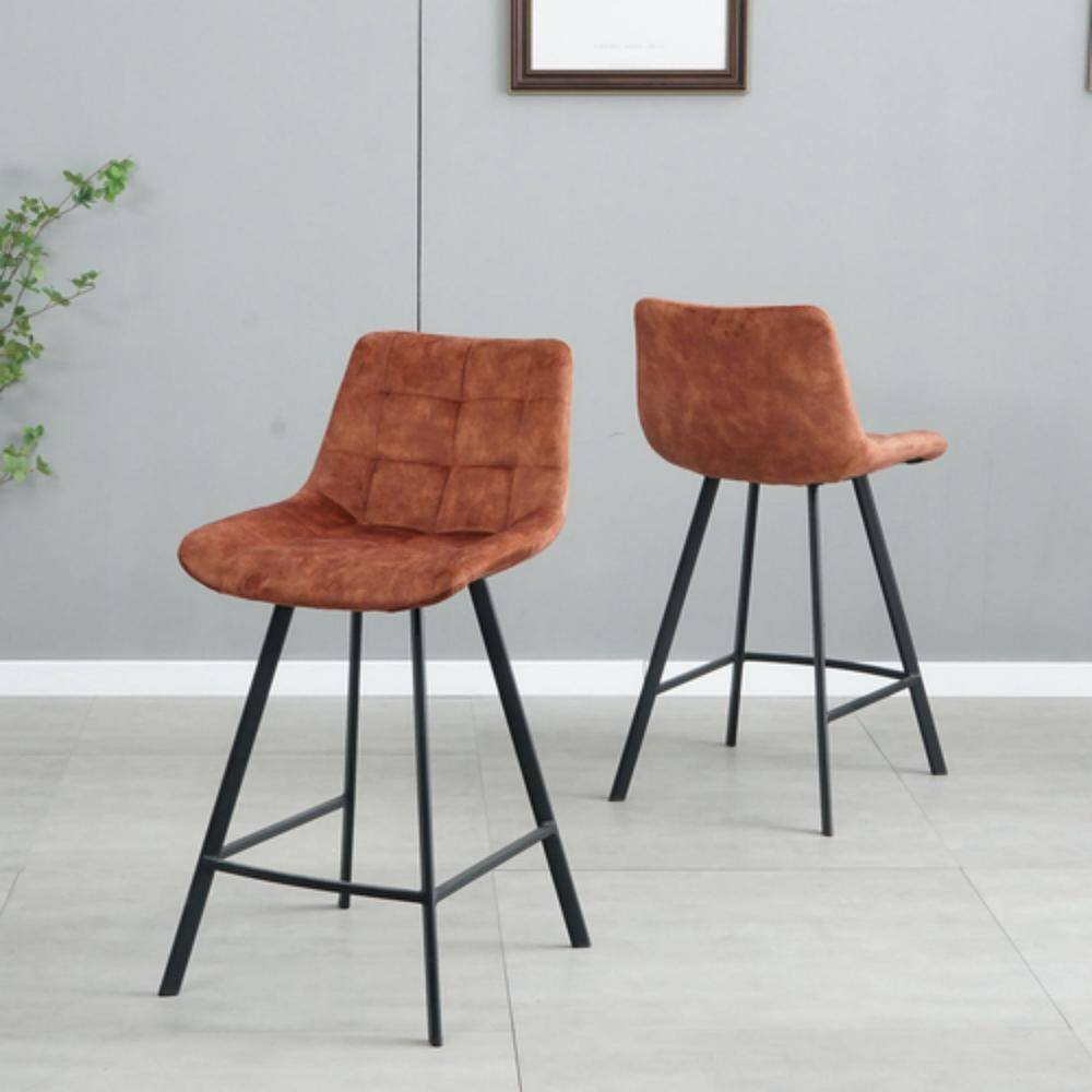 37.6 in. Brown Nordic Metal Bar Stool with Fabric Seat Counter Stool (Set of 2) LM-W21051986