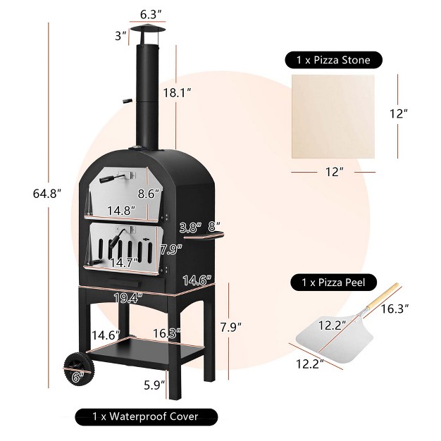 Costway Outdoor Pizza Oven Wood Fire Pizza Maker Grill W Pizza Stone amp Waterproof Cover