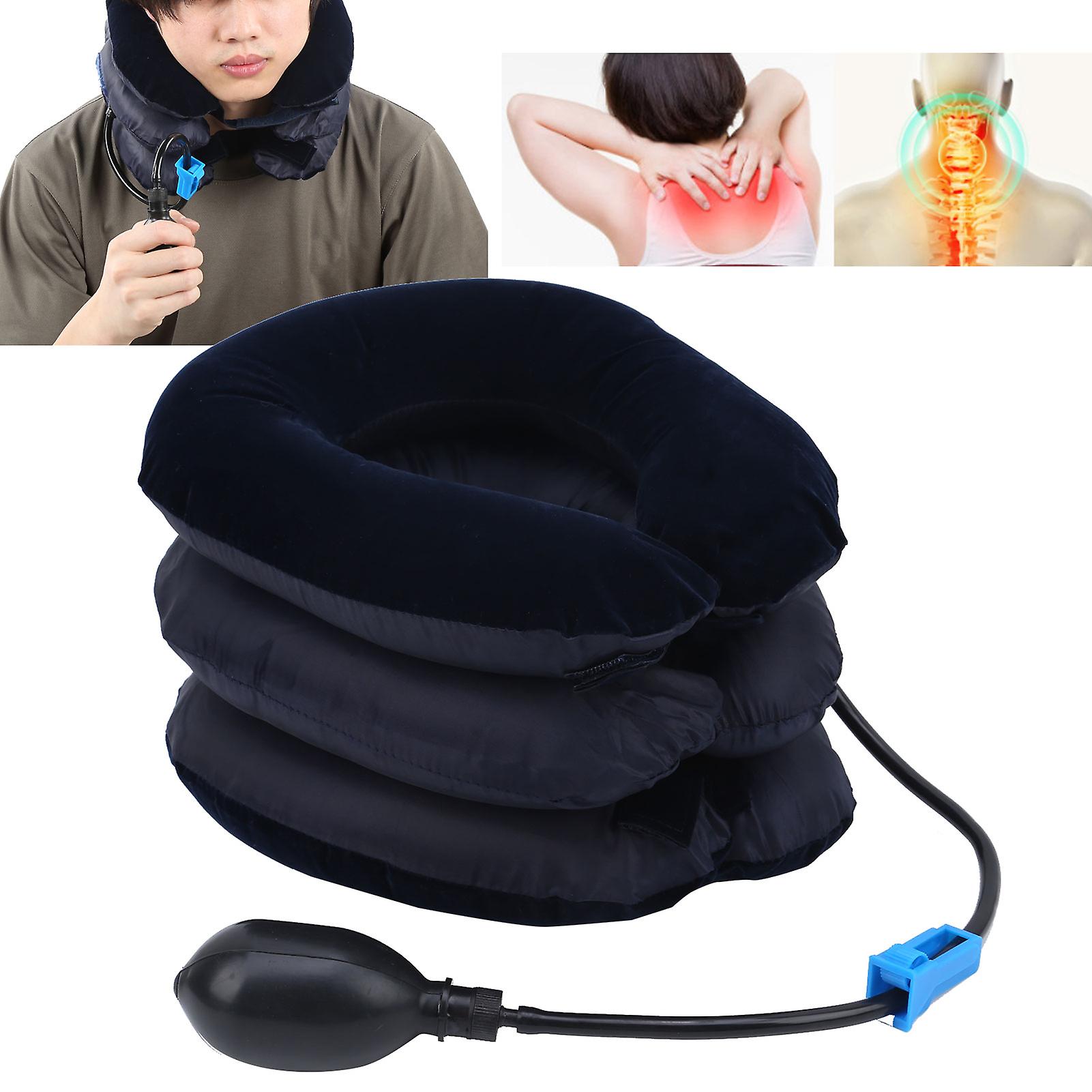 Inflatable 3 Layers Cervical Neck Traction Device Pain Relief Adjustable Neck Stretcherdark Blue