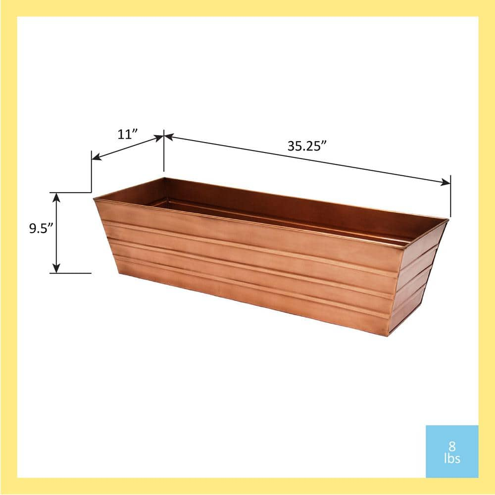 ACHLA DESIGNS Large Galvanized Steel Flower Box Planter， 35.25 in. W Copper Plated C-21C