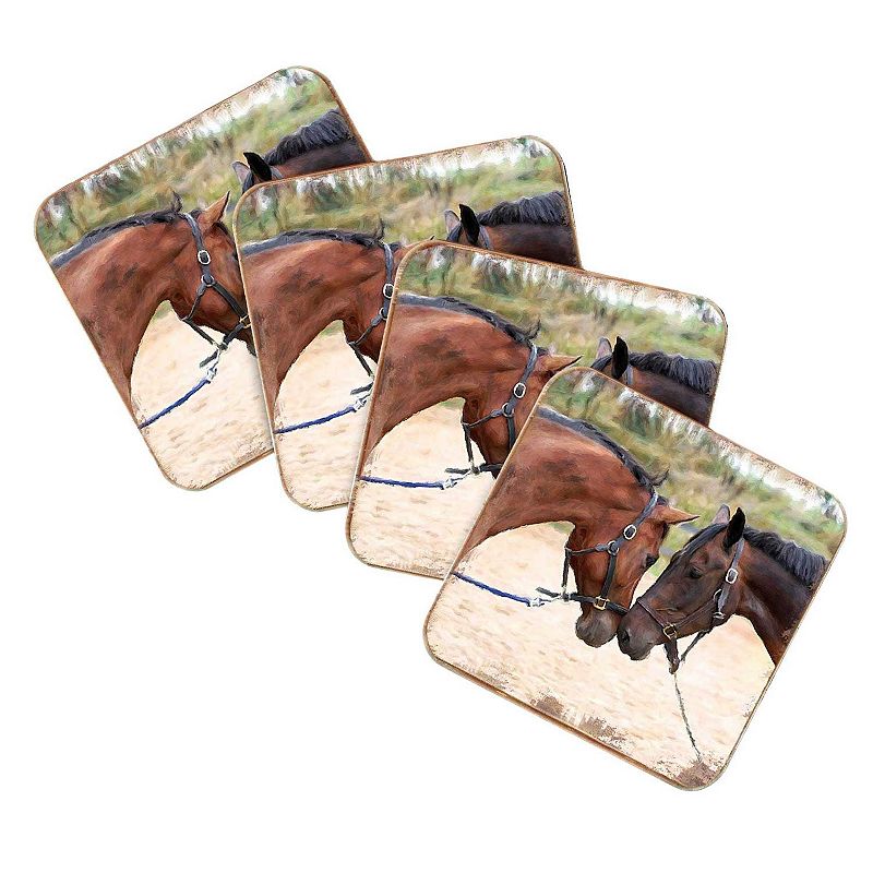 Horses Wooden Cork Coasters Gift Set of 4 by Nature Wonders