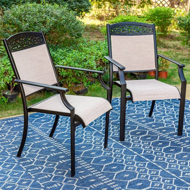 5pc Outdoor Dining Set With Sling Chairs amp Metal Square Table With Umbrella Hole Captiva Designs