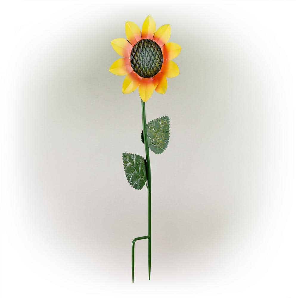 Alpine Corporation 63 in. Tall Outdoor Metallic Blooming Sunflower Garden Stake Yard Decoration JUM246