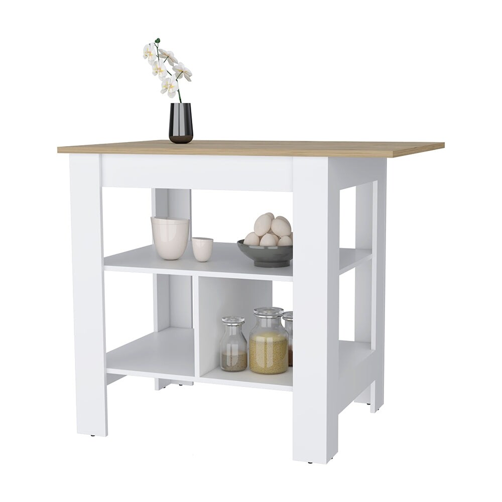 3 Shelf Open Shelves Kitchen Island with Dining Table  Livingroom Coffee Tables Snack Tables  Entrance Side Table  White