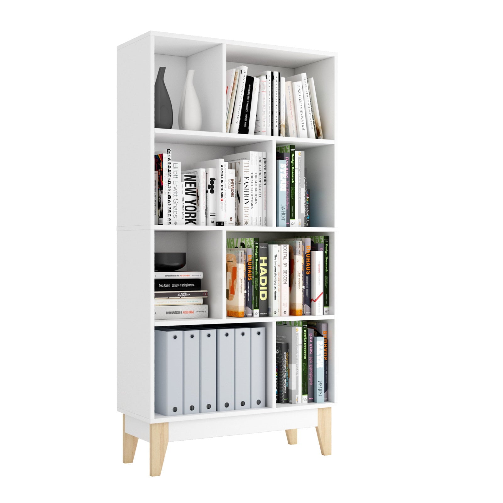 Homfa Kid Bookcase, 58.1H Bookshelf 4-Tier Storage Rack with Wood Legs, Organizer Stand for Books Toys, White