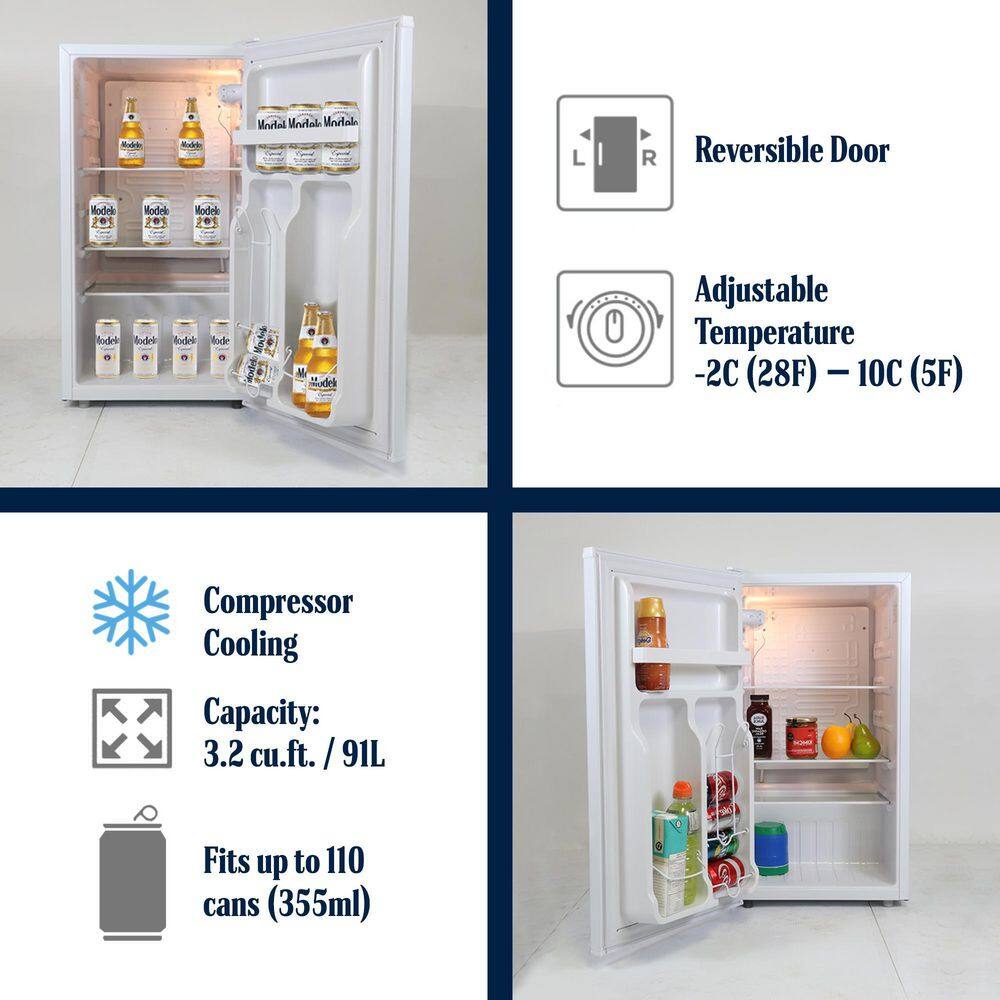 3.2 cu. ft. Mini Fridge in White without Freezer MOD90