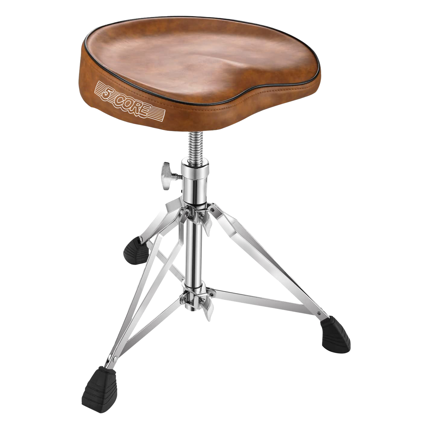 5 Core Drum Throne Saddle Brown| Heavy Duty Height Adjustable Padded Comfortable Drum Seat| Stools Chair  Style with Double Braced Anti-Slip Feet and Two Drumsticks for Adults Drummers- DS CH BR SDL HD