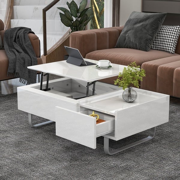 Multifunctional Coffee Table with Lifted Tabletop， High-gloss Surface Sofa Table for Living Room