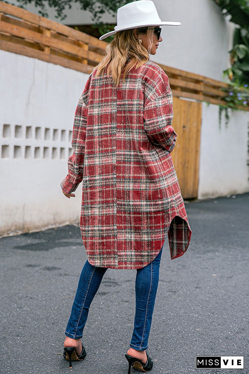 Plaid Long Length Open Button Jacket Coats