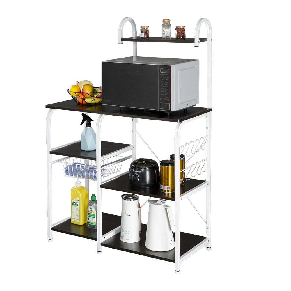 DISCOUNTTODAY Functional Kitchen Baker's Rack Utility Microwave Oven Stand Storage Cart Workstation Shelf， Black 35.43 x 16.54 x 51.77