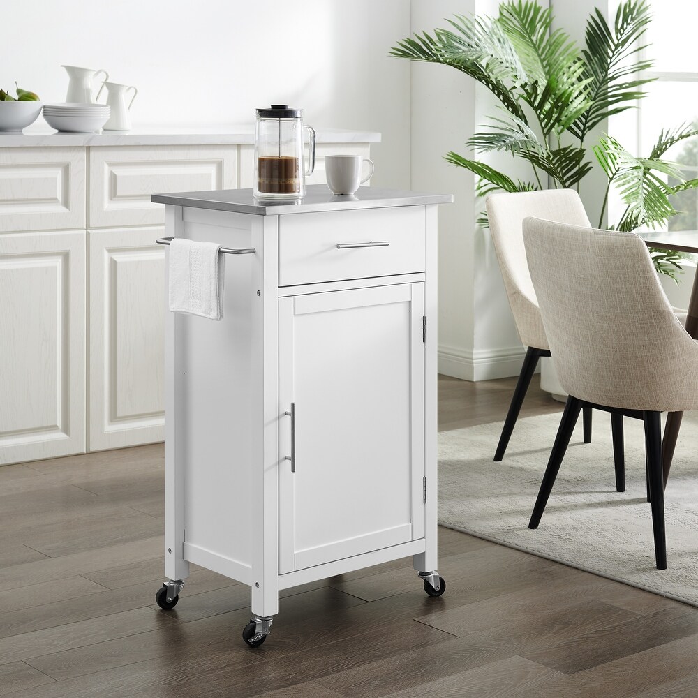 Crosley Savannah White Compact Kitchen Island Cart with Stainless Steel Top   37\