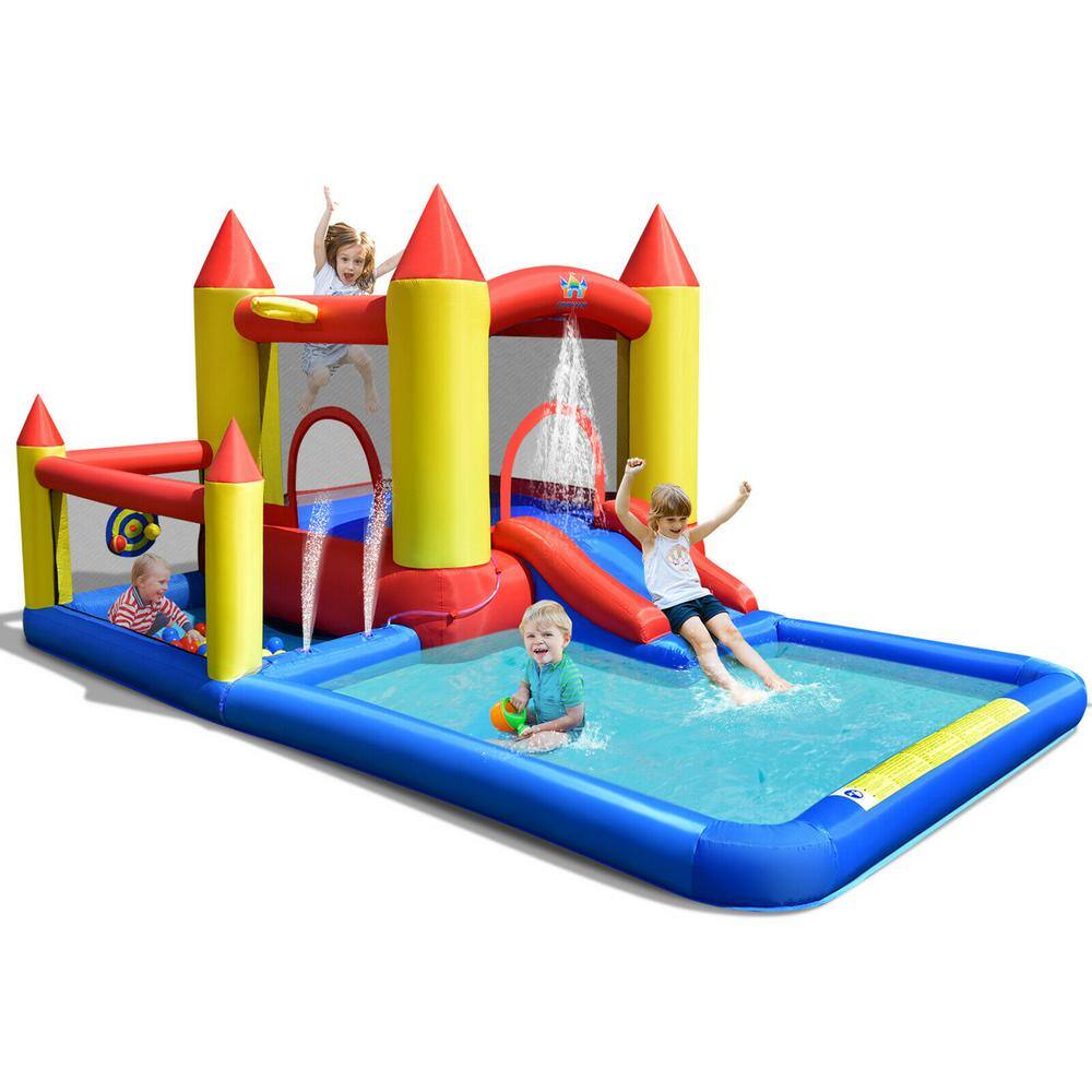 Gymax Inflatable Water Slide Castle Kids Bounce House Indoor and Outdoor without Blower GYM09597