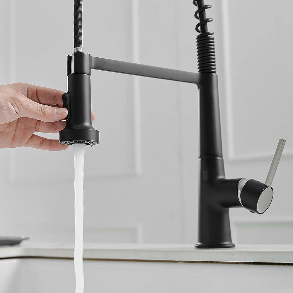 matrix decor Single Handle Touchless Deck Mount Gooseneck Pull Down Sprayer Kitchen Faucet with Handles in Black MD-ALIS1270BPR