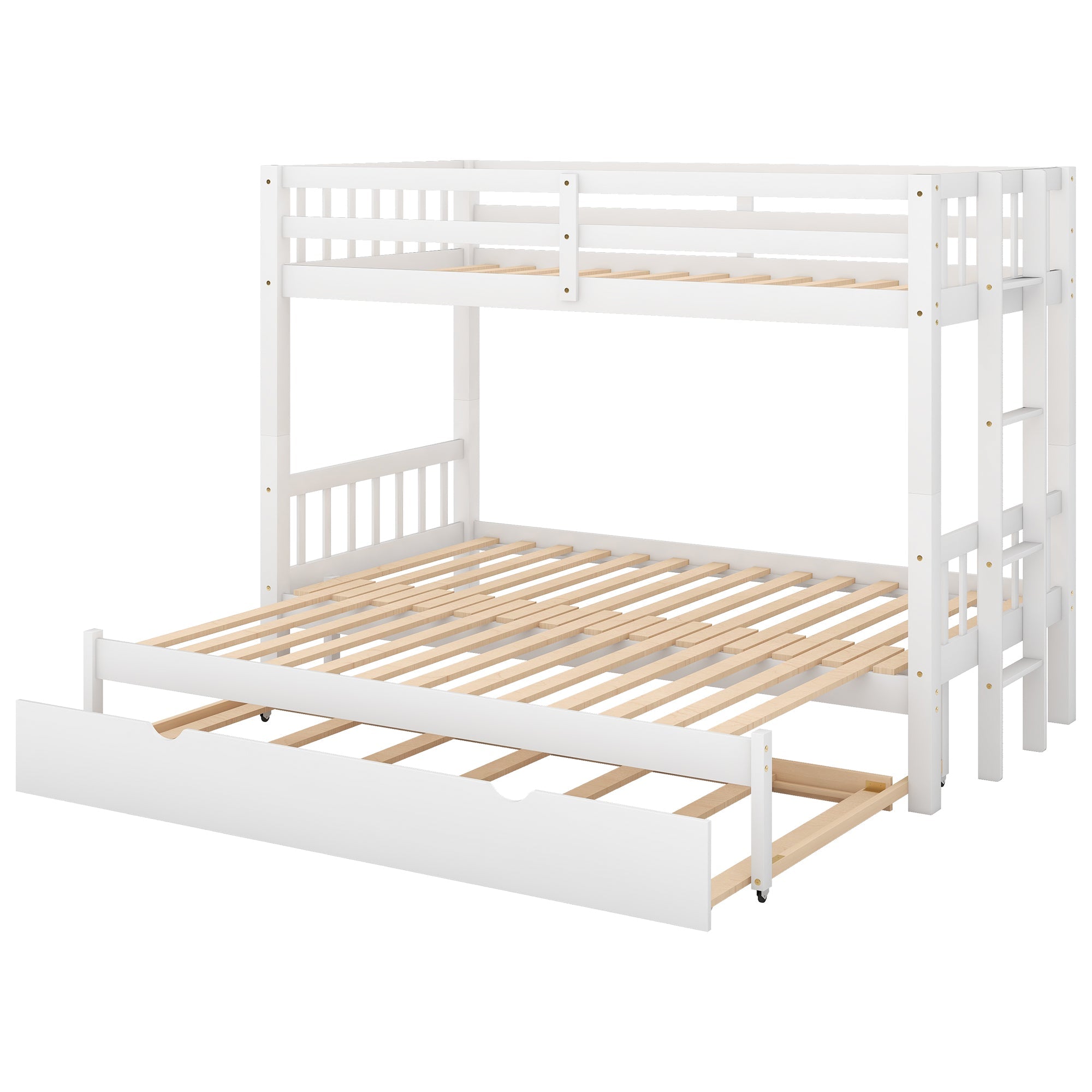 Euroco Wood Twin over Twin/King Bunk Bed with Trundle for Kids, White