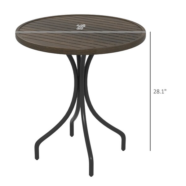 Outdoor Side Table，Patio Round Coffee Table with Steel Frame and Slat Tabletop