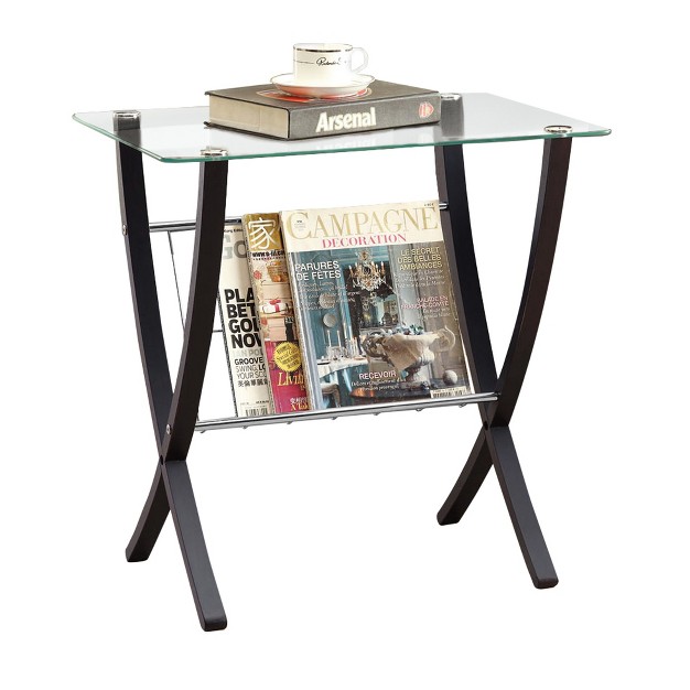 Accent Table Cappuccino With Tempered Glass Everyroom