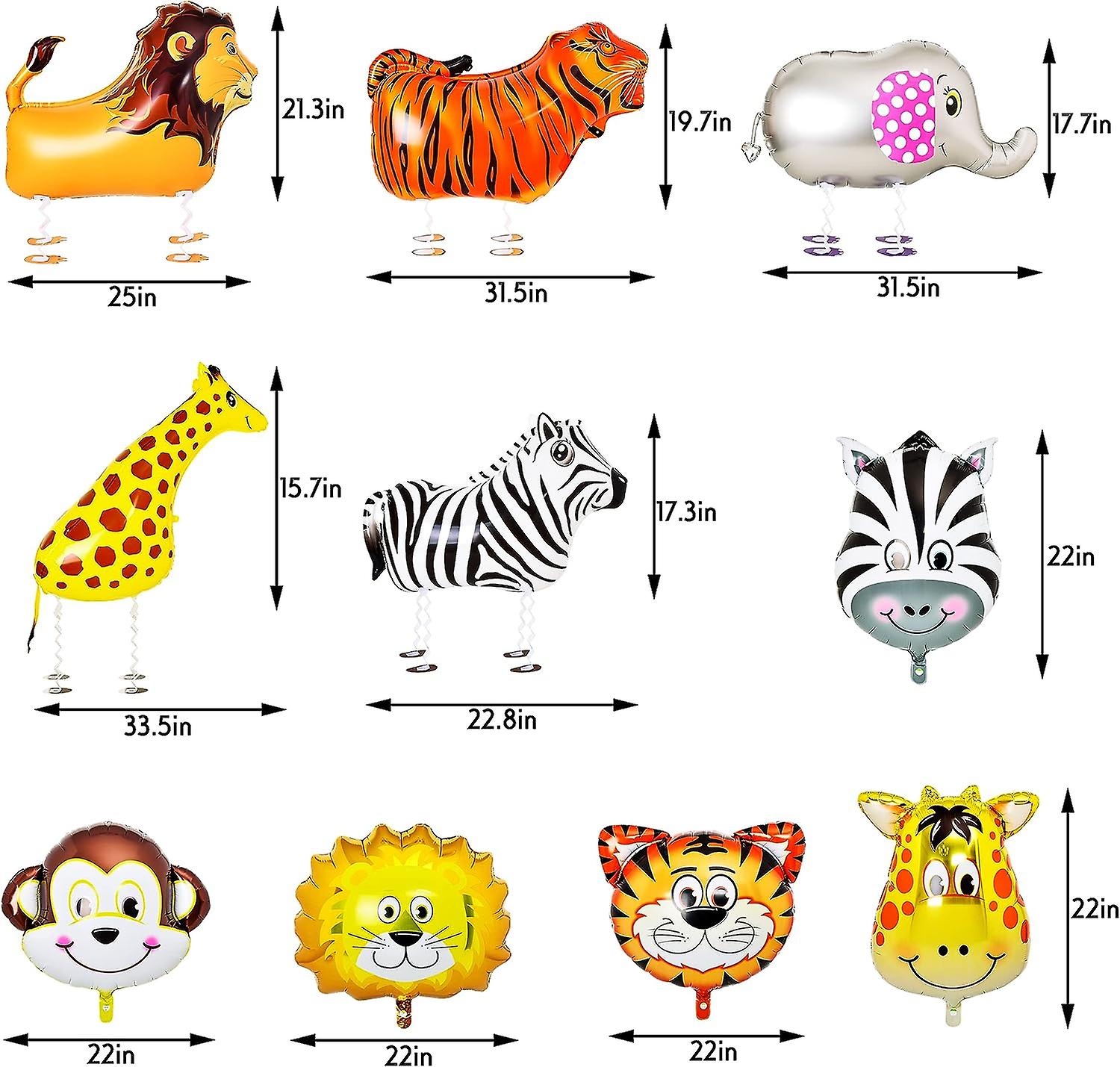 Jungle Safari Animals Balloons 10pcs Jungle Theme Party Supplies Wild One Birthday Decorations Giant Zoo Safari Animals Foil Balloons Kit Baby Shower