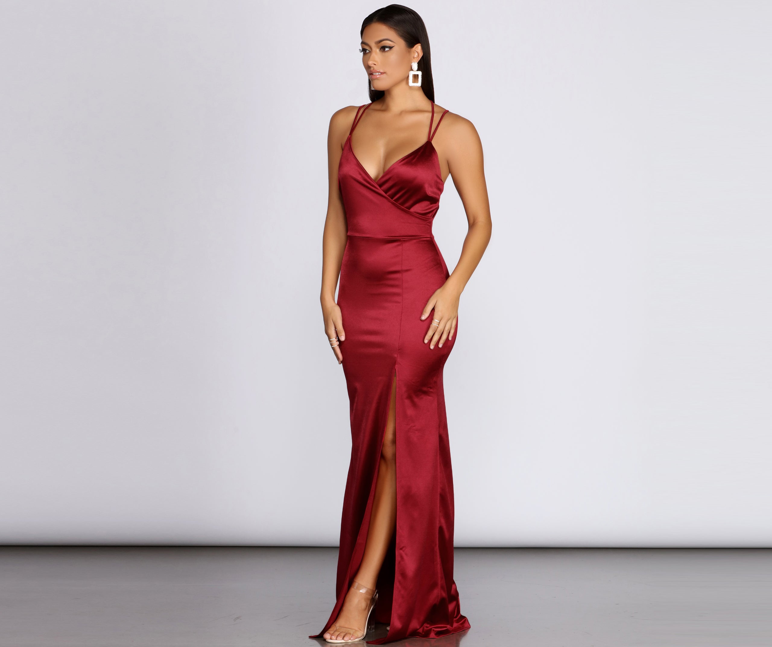 Chelsea Satin High Slit Dress