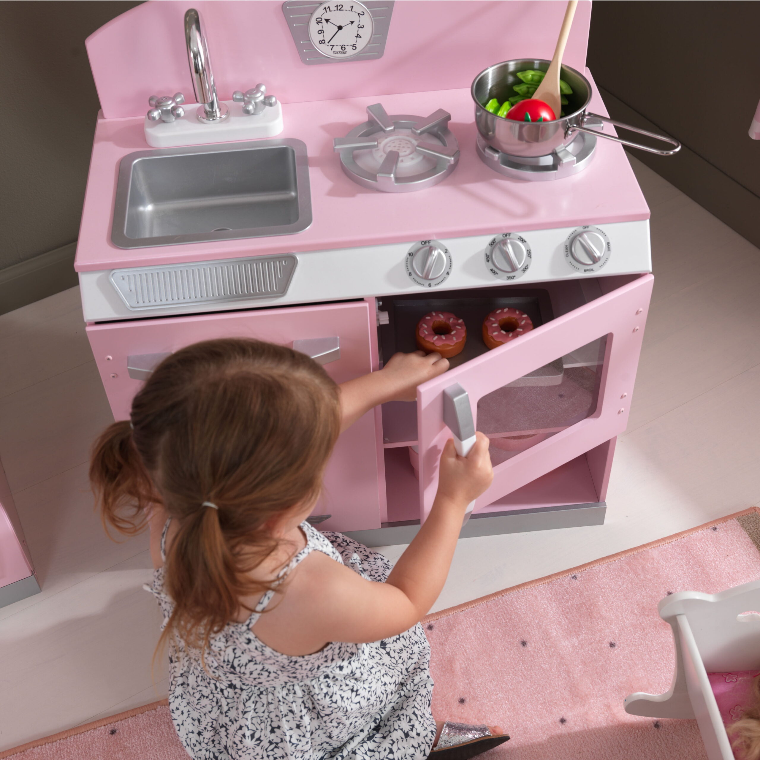 KidKraft Pink Retro Wooden Play Kitchen and Refrigerator 2-Piece Set