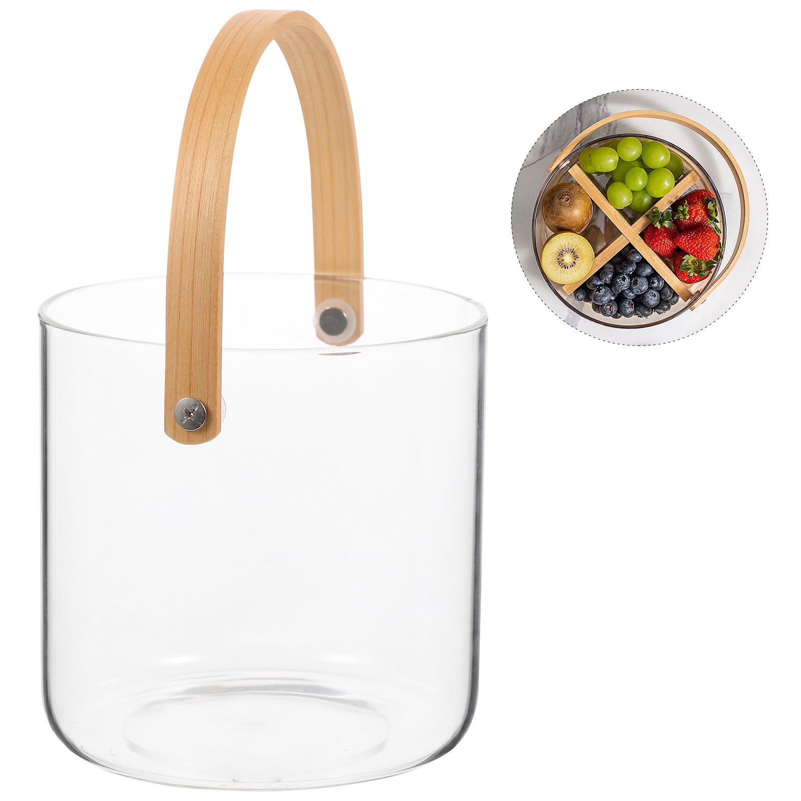 Hemoton Basket Glass Fruit Bowl Storage Bucket Snack Handle Berry Nut Dry Tray Glassware Container Serving