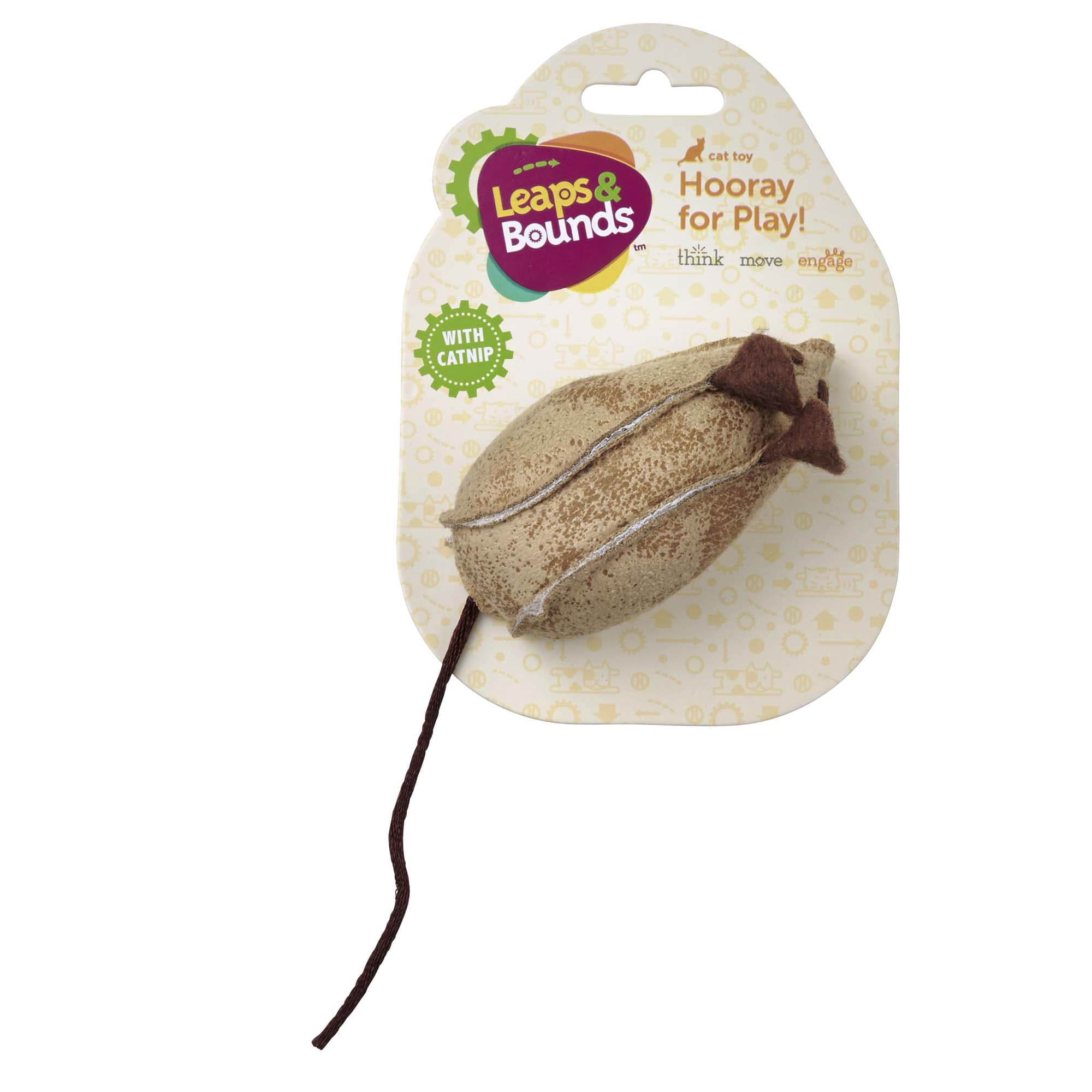 LEAPS  BOUNDS Faux Leather Mouse Cat Toy with Rattle amp; Catnip ， 3 L X 1.5 W