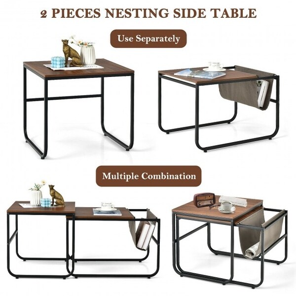 Set of 2 Nesting Coffee Table with Magazine Holder