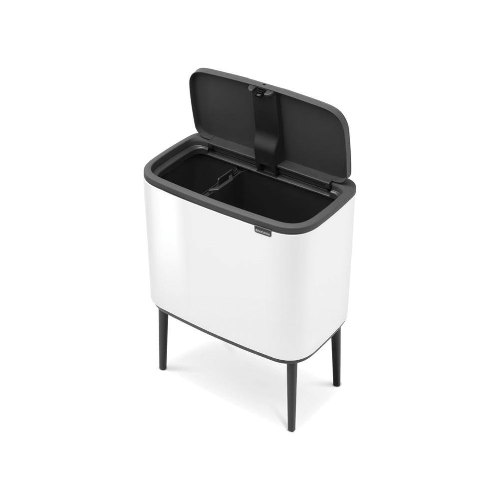 Brabantia Bo 9 Gallon Dual Compartment White Steel Rectangular Recycling Touch Top Trash Can 313547