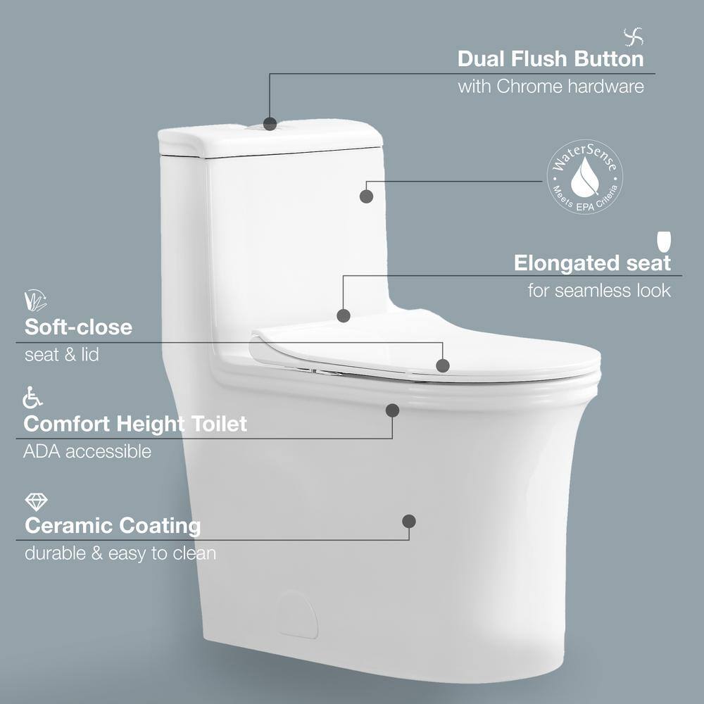 Glacier Bay Watercrest 1-piece 1.11.6 GPF Dual Flush Elongated Toilet in White ''Seat Included'' GBTO204