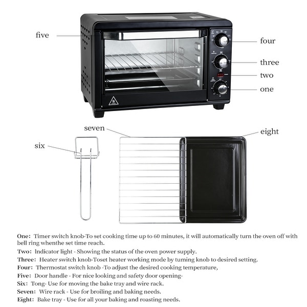 1200W 6-Slice Stainless Steel Simple Deluxe Oven ，Toaster， 20L Capacity， Black