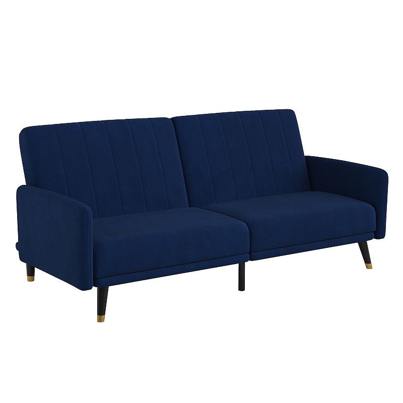 Merrick Lane Pavan Mid Century Modern Split-Back Sofa Futon with 3 Recline Positions In Elegant Navy Velvet Upholstery