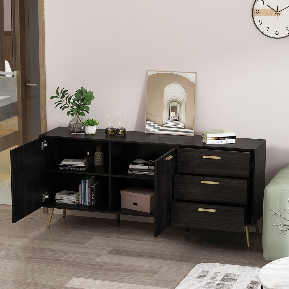 Kerrogee Buffet Sideboard with Double Doors and 3 Drawers  Espresso   69\