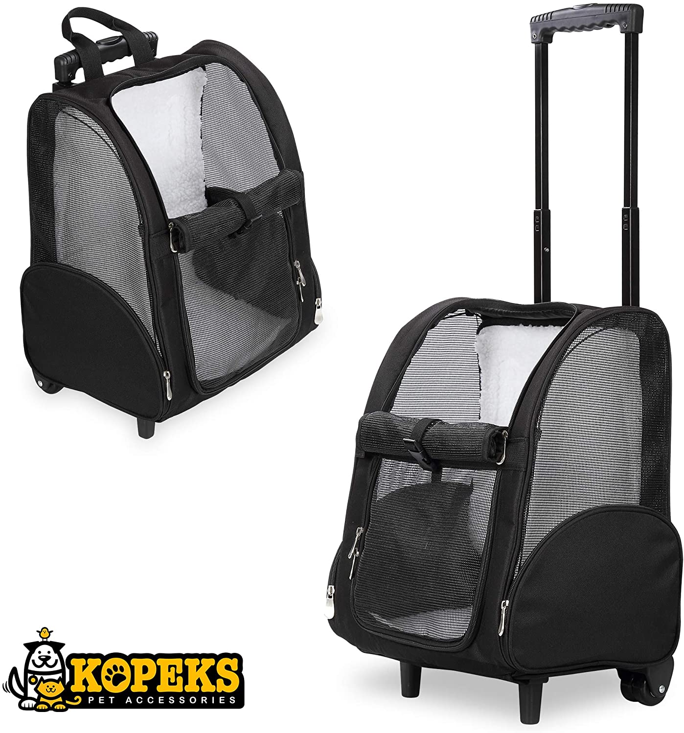 Deluxe Backpack Pet Travel Carrier with Double Wheels - Black - Approved by Most Airlines