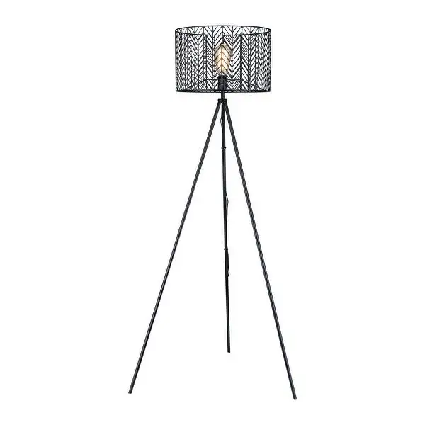 Roisin River of Goods Black Metal Cage-Shade 61-Inch Tripod Base Floor Lamp - 27.25