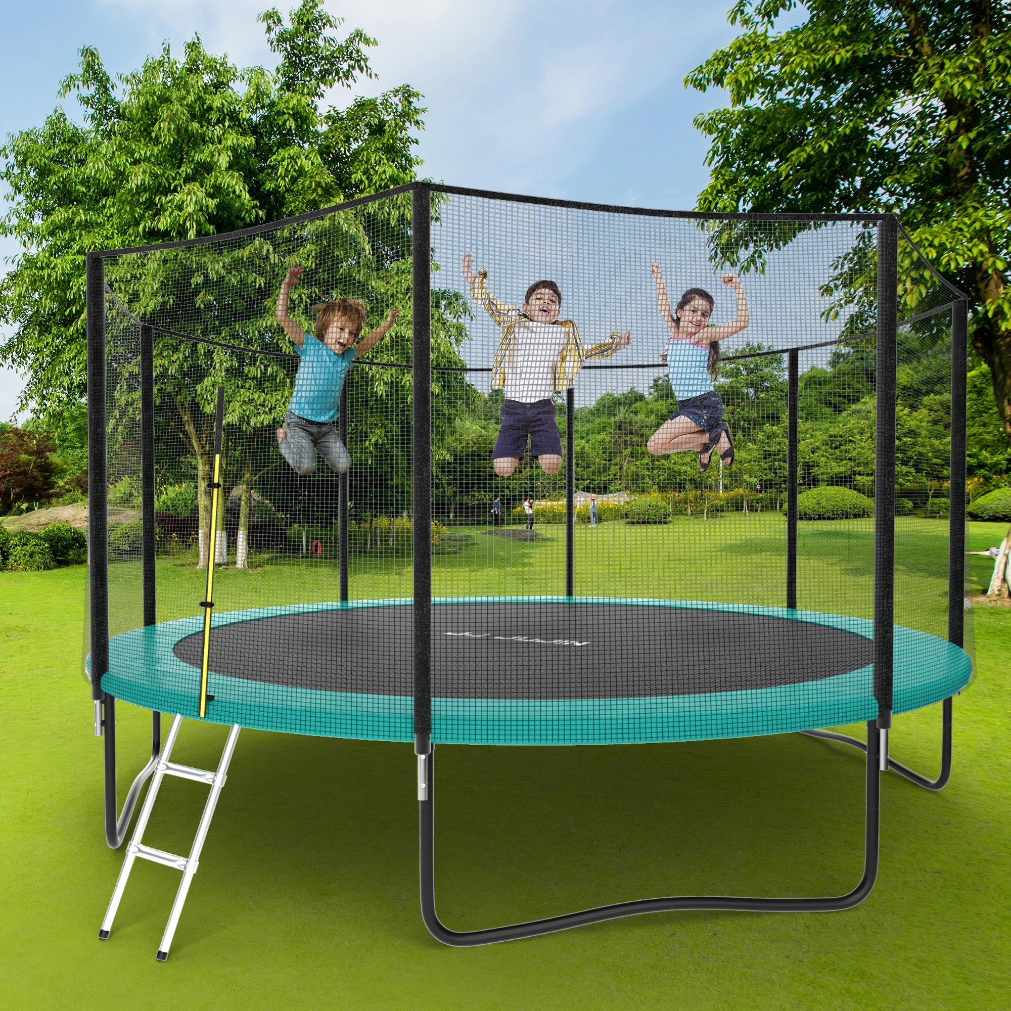 12FT Trampoline with Enclosure Net, Outdoor Trampoline for Kids and Adults, Recreational Trampoline with Ladder, 330LBS Weight Capacity, Backyards, Garden Use