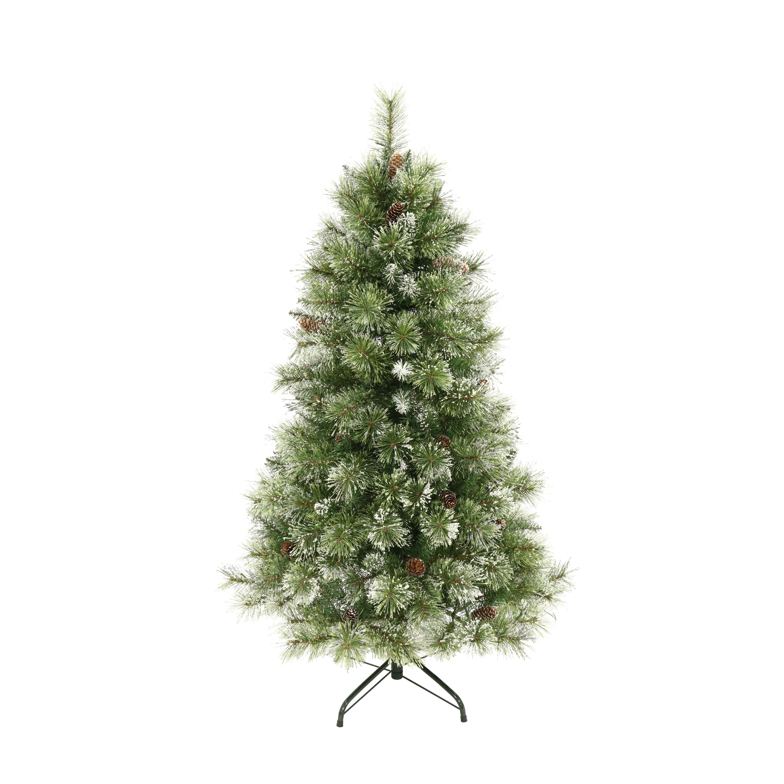 4.5-foot Cashmere Pine and Mixed Needles Pre-Lit Clear LED Hinged Artificial Christmas Tree with Snow and Glitter Branches and Frosted Pinecones