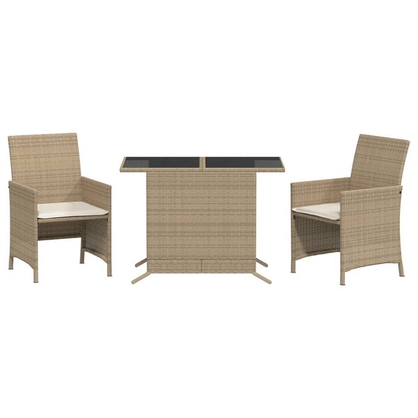 vidaXL 3 Piece Bistro Set with Cushions Poly Rattan