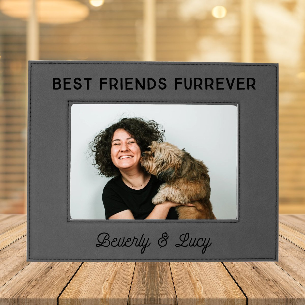 904 Custom Personalized Best Friends Furrever Cat Leatherette Picture Frame